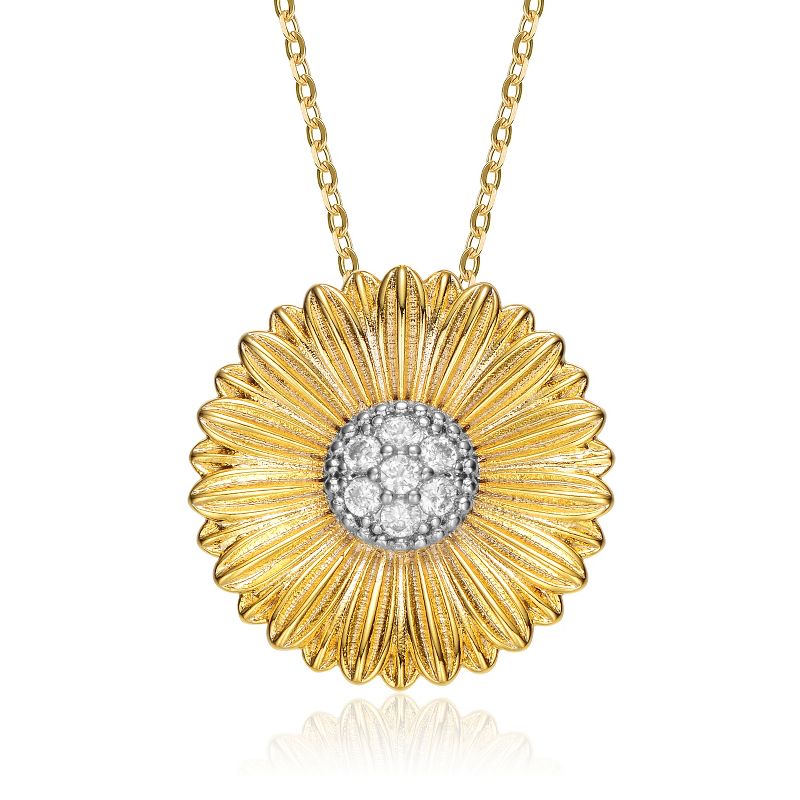 Guili Rhodium and 14K Gold Plated Floral Pendant Necklace Highlighted by Dazzling Cubic Zirconia, Ideal for Graceful and Elegant Styling
