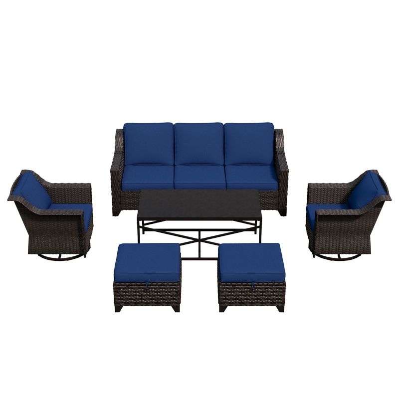 UPTIOT 6-Piece Outdoor Patio Set: 2 Swivel Chairs, 3-Seat Sofa, Coffee Table & 2 Ottomans,Blue