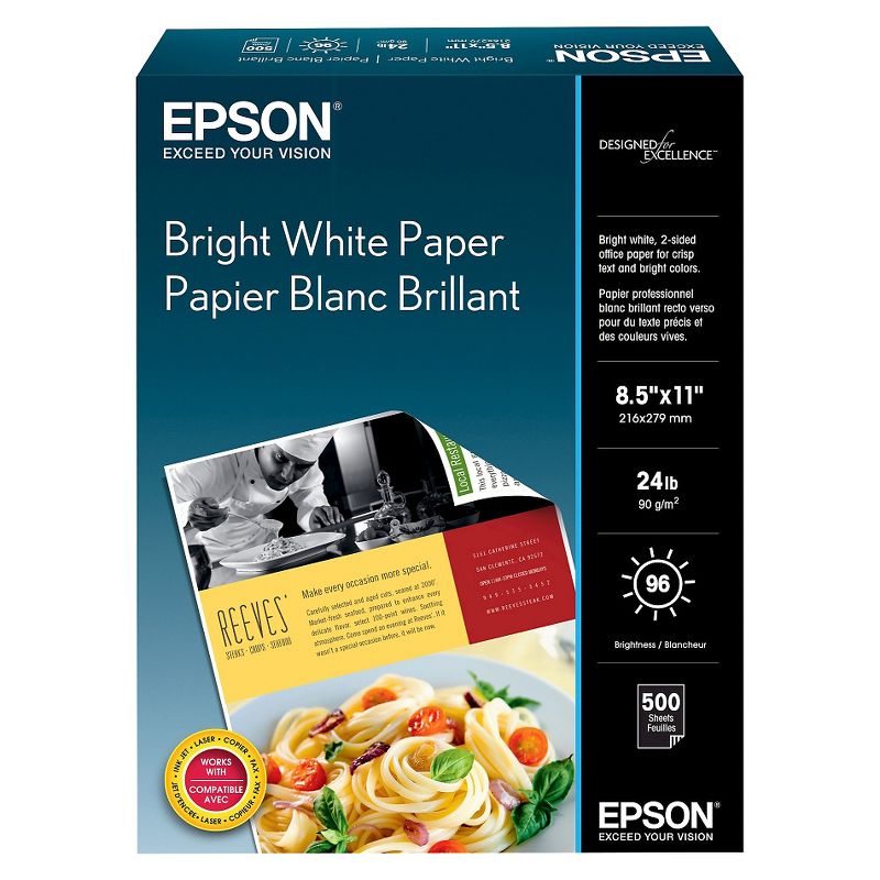 Epson Bright White Printer Paper - S041586: 500 Sheets, Letter Size, 24 lb, 96 Brightness