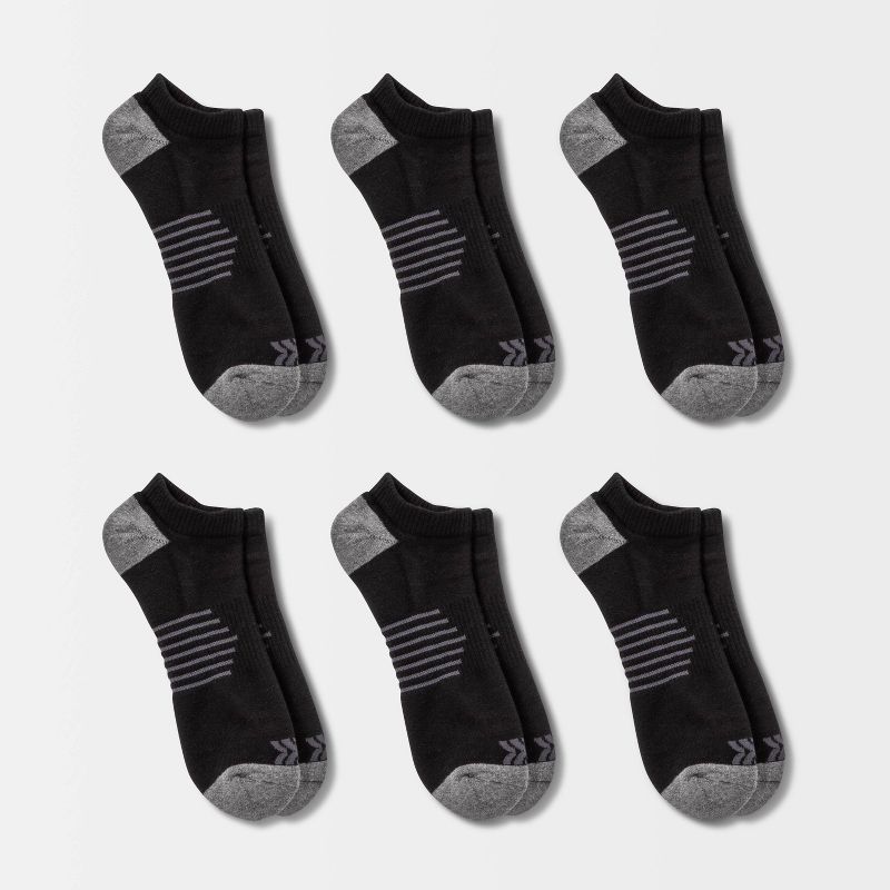 Men's Striped Arch No Show Socks 6pk - All In Motion™ Black 6-12: Moisture Wicking, Reinforced Toe