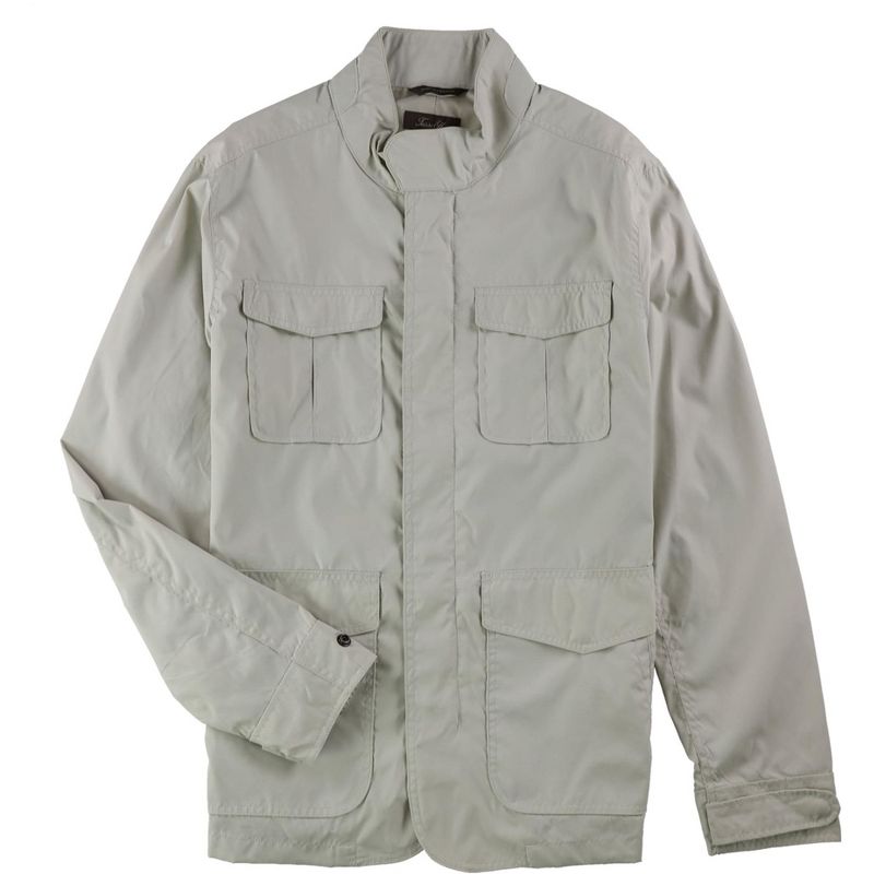 Tasso Elba Mens Multi-Pocket Windbreaker Jacket, stonewall, Medium