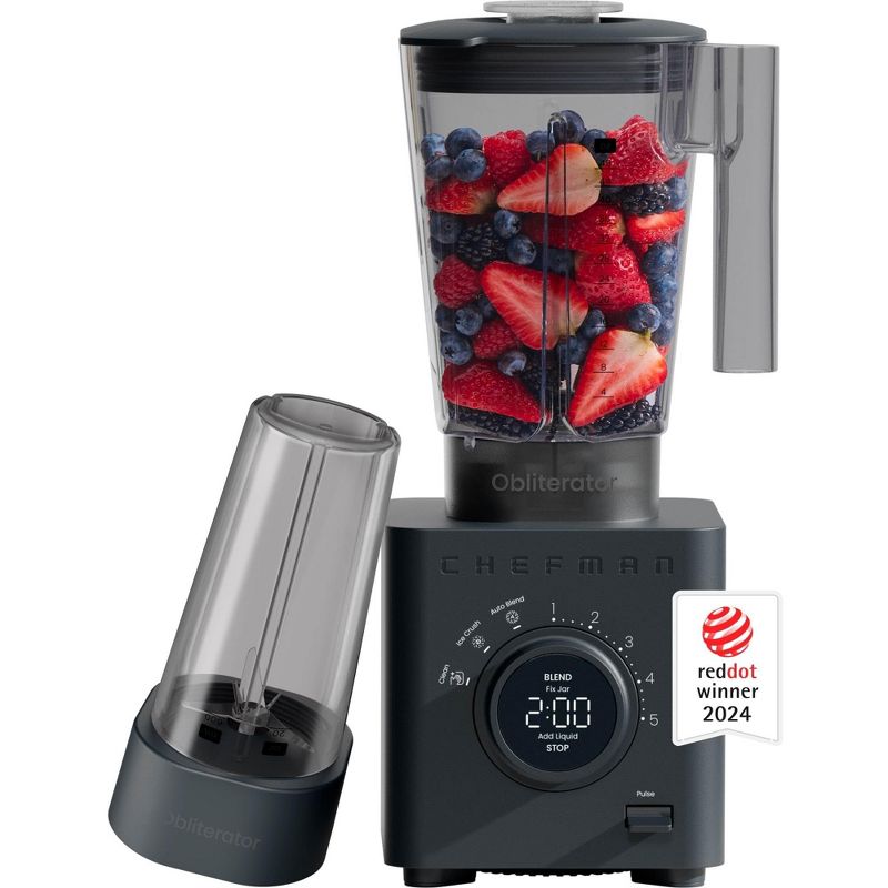 Chefman Obliterator 48oz 1380W Pro Countertop Blender with 20 oz Travel Jar - Midnight