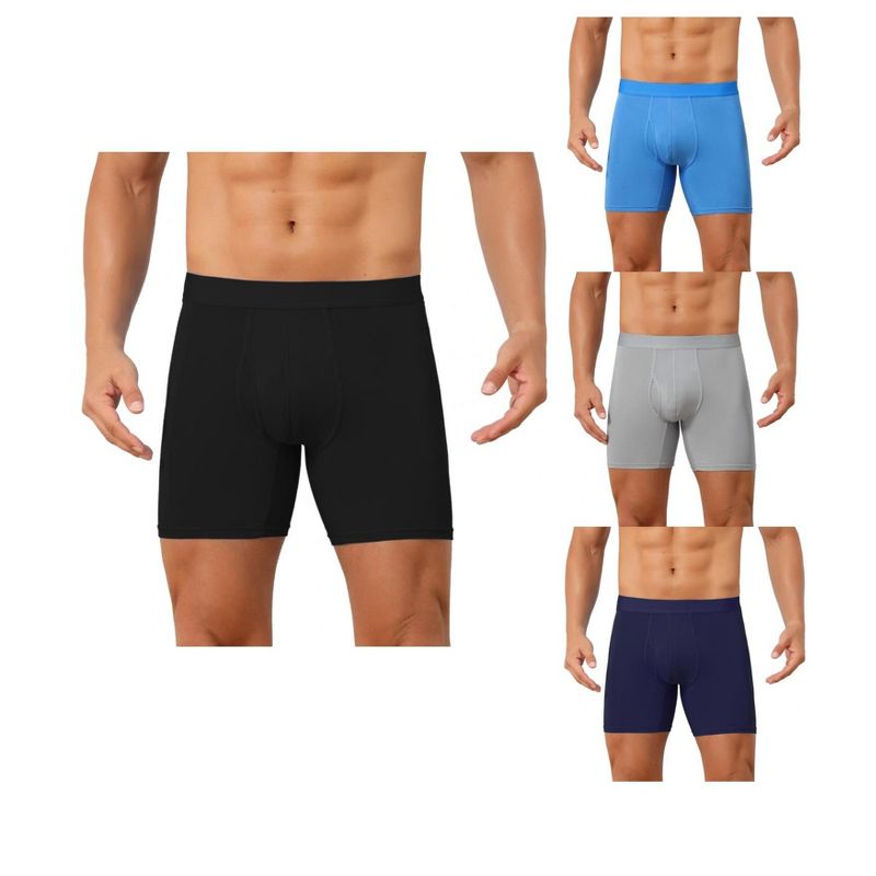 INSPIRE CHIC Men's Elastic Waistband Soft Breathable Mid-Waisted Solid Boxer Shorts 4 Packs 1 Black 1 Blue 1 Dark Blue 1 Light Gray 36