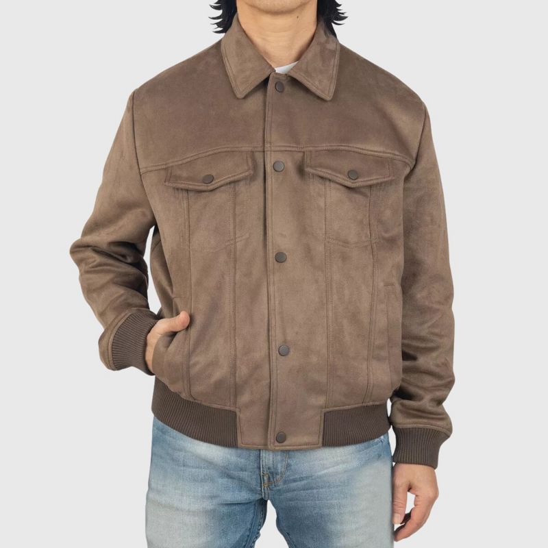 Alpine Swiss Men's Blake Vegan Suede Bomber Jacket – Lightweight Slim Fit Casual Softshell Coat with 5 Pockets ERTH ST L