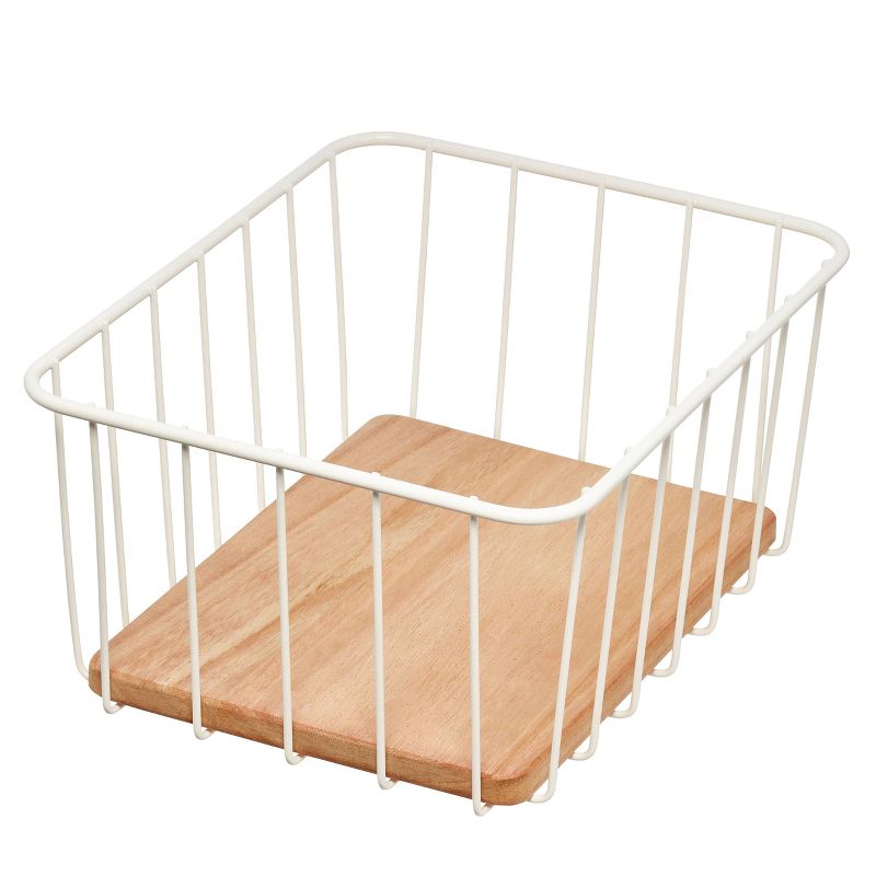 iDESIGN Wire and Paulownia Wood Kitchen Pantry and Cabinet Organizer Bin: Multicolored Storage, Wood & Metal, 10"x8"x5"