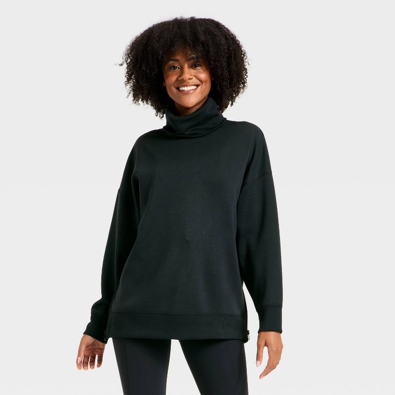 Women's Airy Sleek Funnel Neck Sweatshirt - All In Motion™ Black L