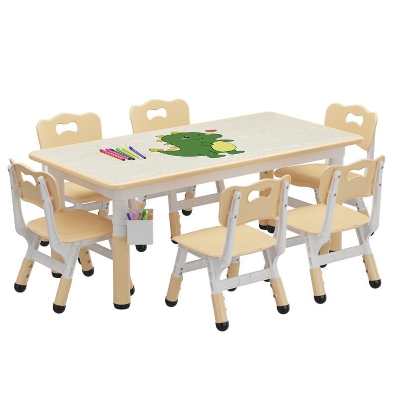 Kids Table and 6 Chairs Set with Storage Box, Height Adjustable Toddler Table and Chair Set for Ages 2-10