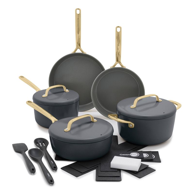GreenPan GP5 14pc Hard Anodized Ceramic Nonstick Cookware Set Anthracite Gray: Dishwasher-Safe, Induction Compatible