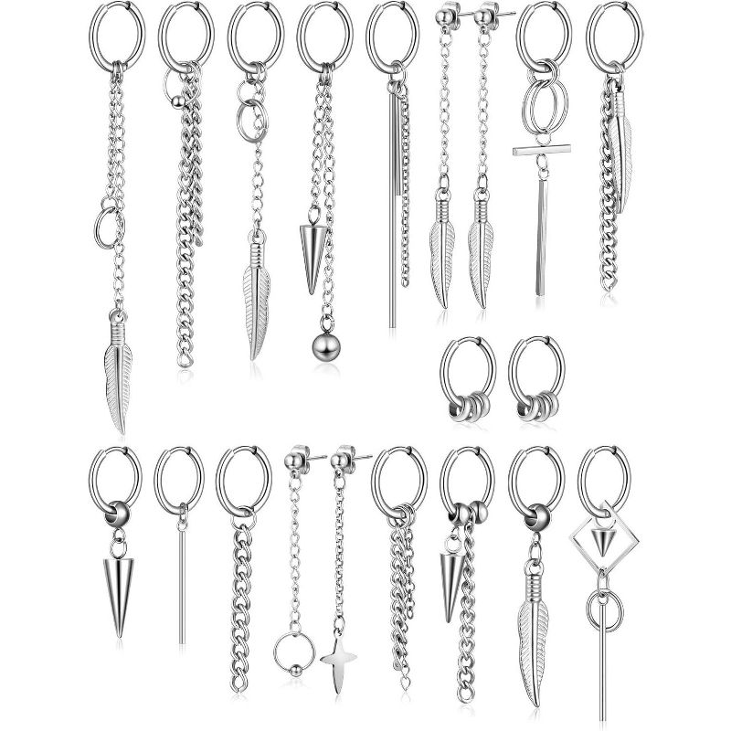 20 Pieces Men Dangle Earrings Stainless Steel Huggie Hinged Hoop for Women Black One Size