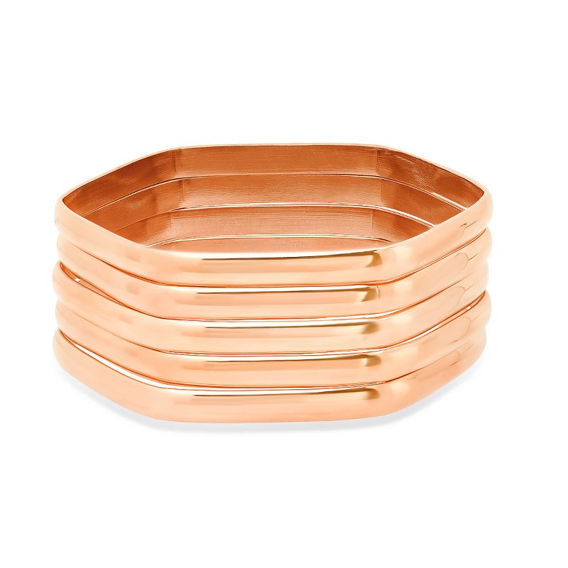 Steeltime Ladies 18k rose gold plated stainless steel set of 5 hexagon bangles bracelets