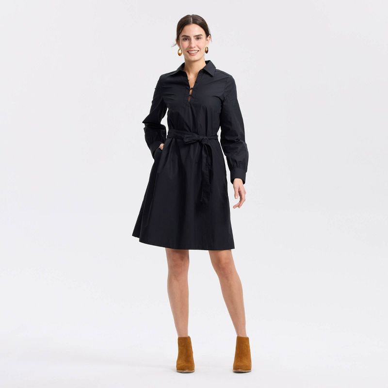 Women's Bishop Long Sleeve Poplin Mini Shirtdress - Universal Thread™ Black S