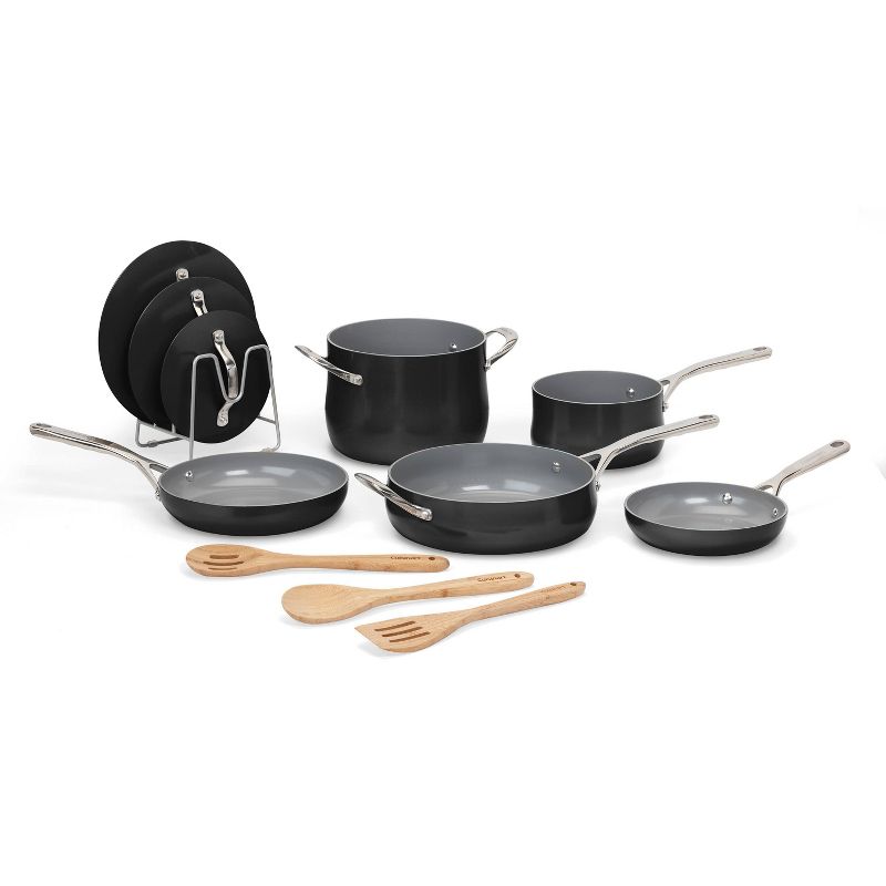 Cuisinart Culinary Collection 12pc Ceramic Cookware Set Black: Nonstick, Stainless Steel Handles, Induction Compatible