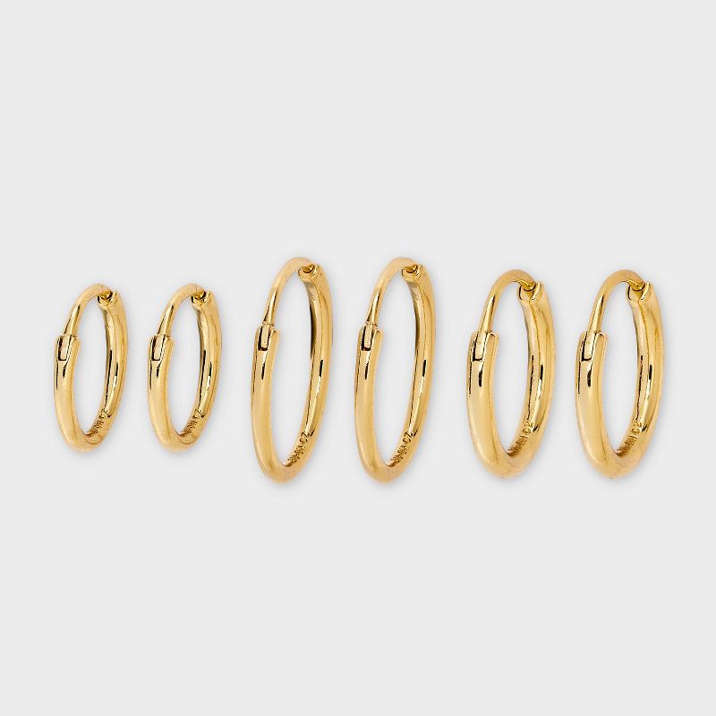 14K Gold Plated Hoop Earring Set 3pc - A New Day™ Gold