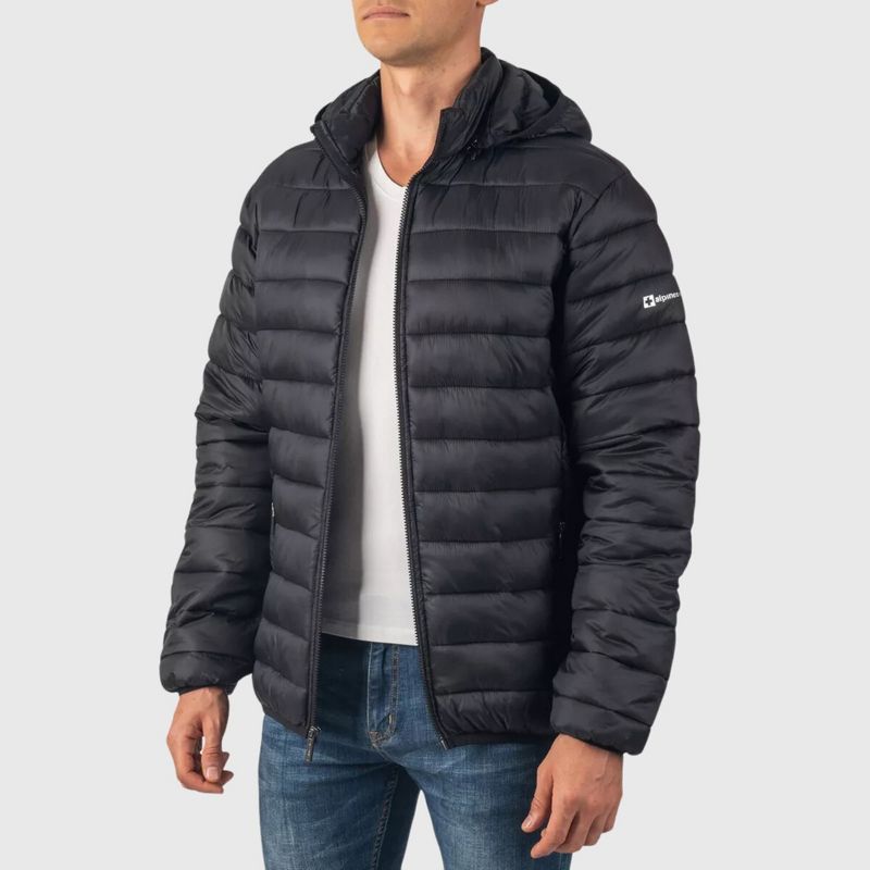Alpine Swiss Men’s Lightweight Puffer Jacket with Removable Hood | Milo Winter Coat Packable Water-Resistant Down Alternative Bubble Jacket BLK M