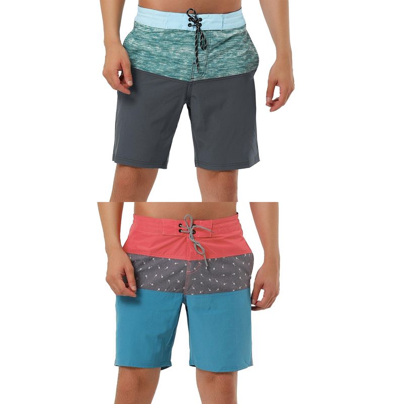 Lars Amadeus Men's Color Block Lightweight Drawstring Swimming Beach Board Shorts 2 Pcs Gray Blue/Red Blue 36