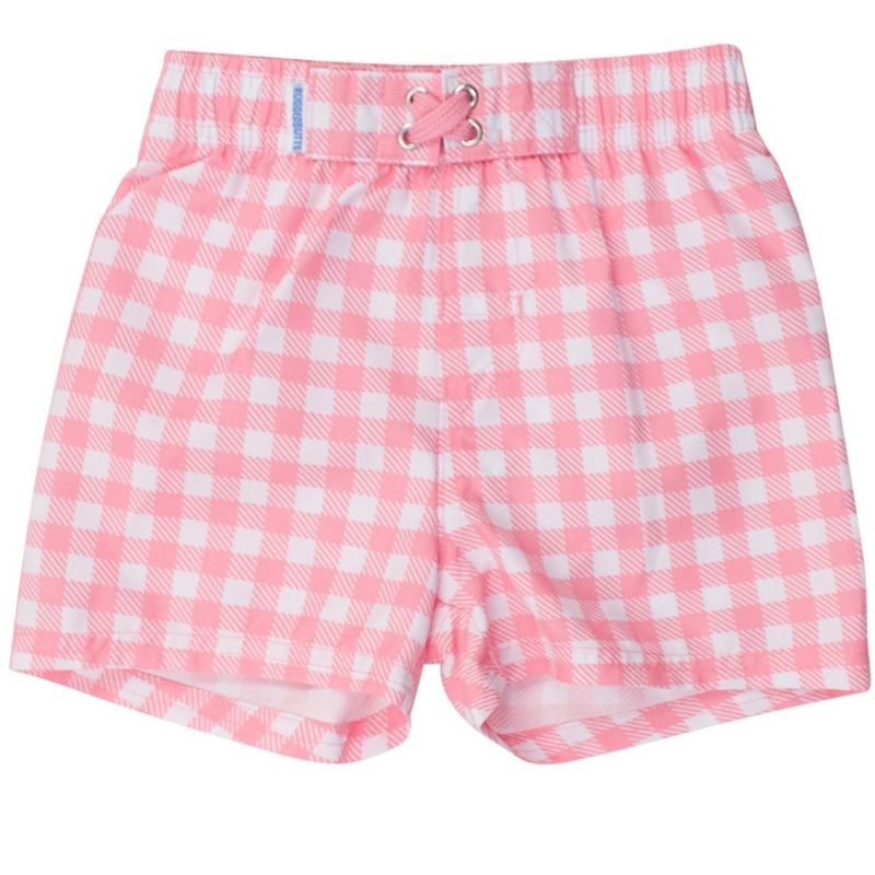 Ruggedbutts Baby Boys Upf50+ Swim Trunks - Bubblegum Pink Gingham, 3-6m