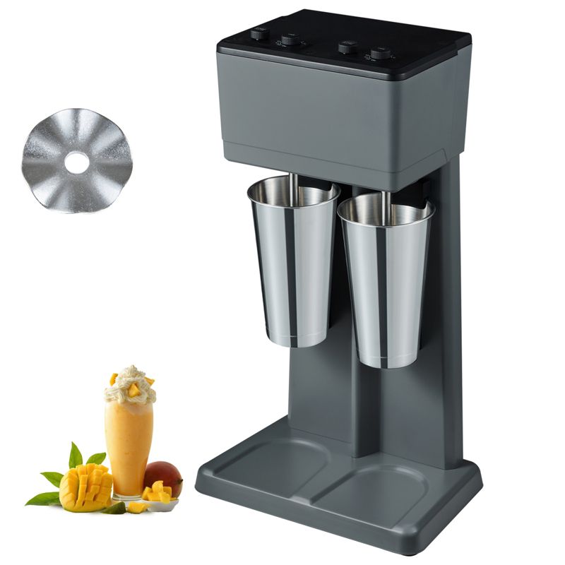 VEVOR Milkshake Maker, 375W x 2 Electric Milkshake Machine, Double Heads Drink Mixer Blender Machine, 3-Speed Milkshake Mixer, Gray