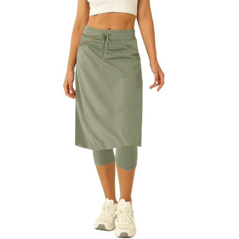 Imily Bela Women 20" Knee Length Tennis Skirt with Built in Legging Golf Skirts Skirted Legging with Pockets Olive Green L