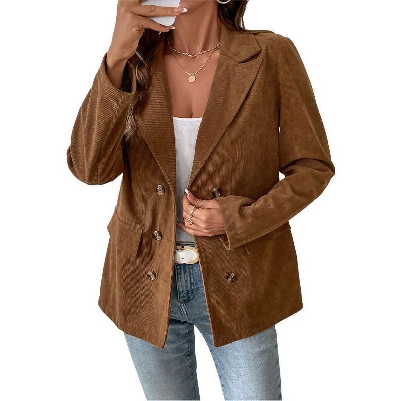 Coolmee Women's Suede Jacket Fall Winter Fashion Casual Faux Leather Blazer Jacket Trench Coat Coffee Brown L