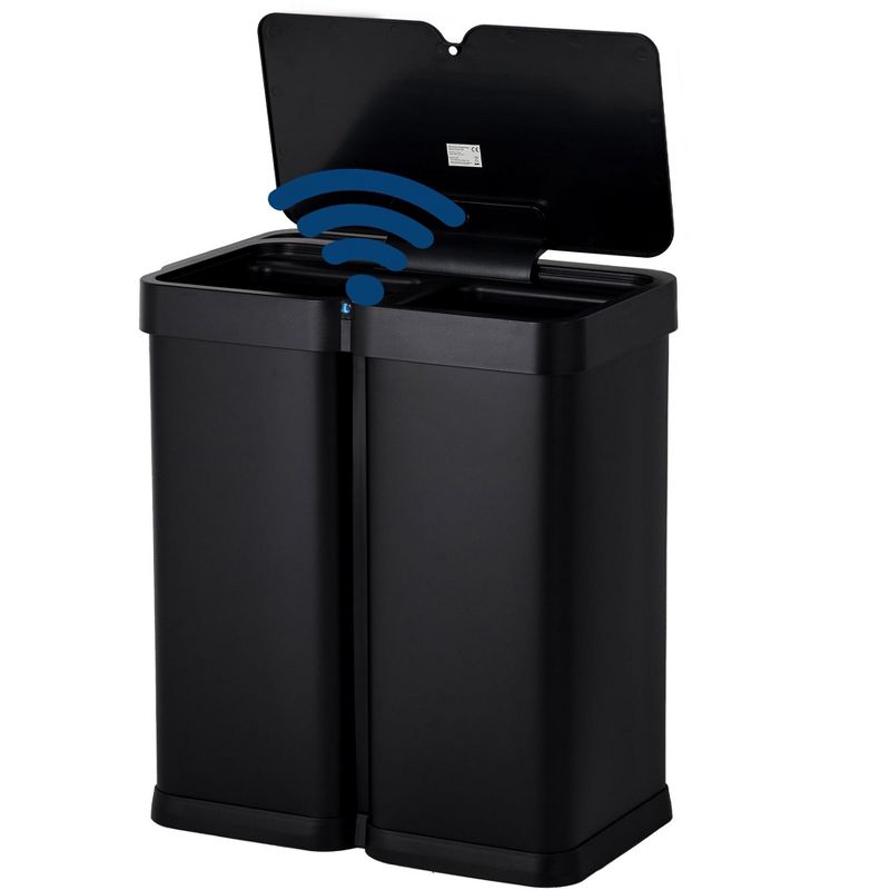 COZONY Dual Compartment Step Trash Can, 16 Gallon Stainless Steel Waste and Recycling Bin with Soft Close Lid for Kitchen Office Use