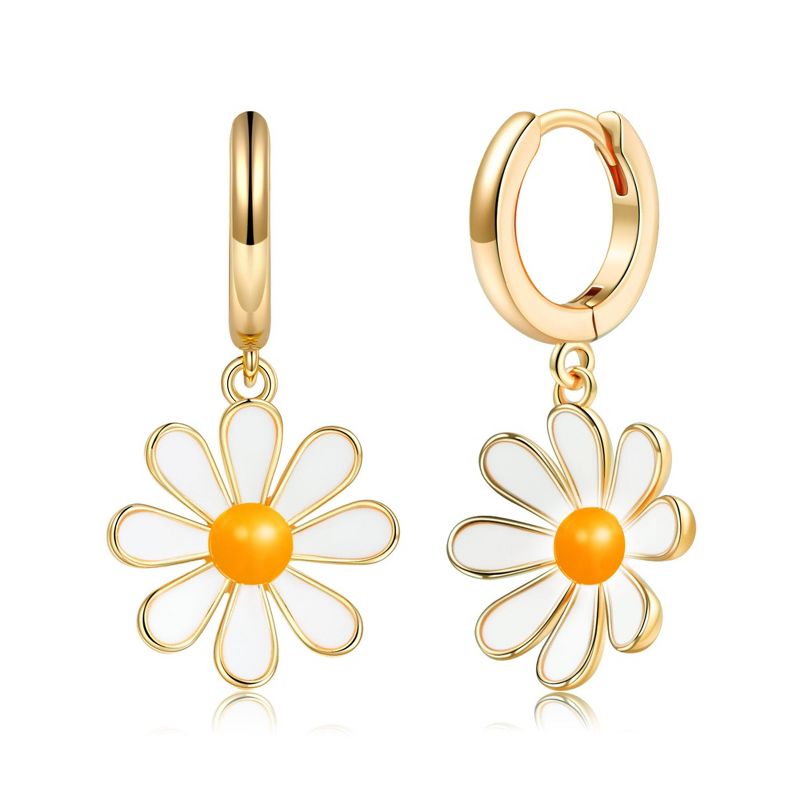 Turandoss 18K Gold Huggie Hoop Earrings for Girls Women - Dainty Sunflower Cartilage Dangle Drop Earring Hypoallergenic, Christmas Gifts, 0.39In Inner
