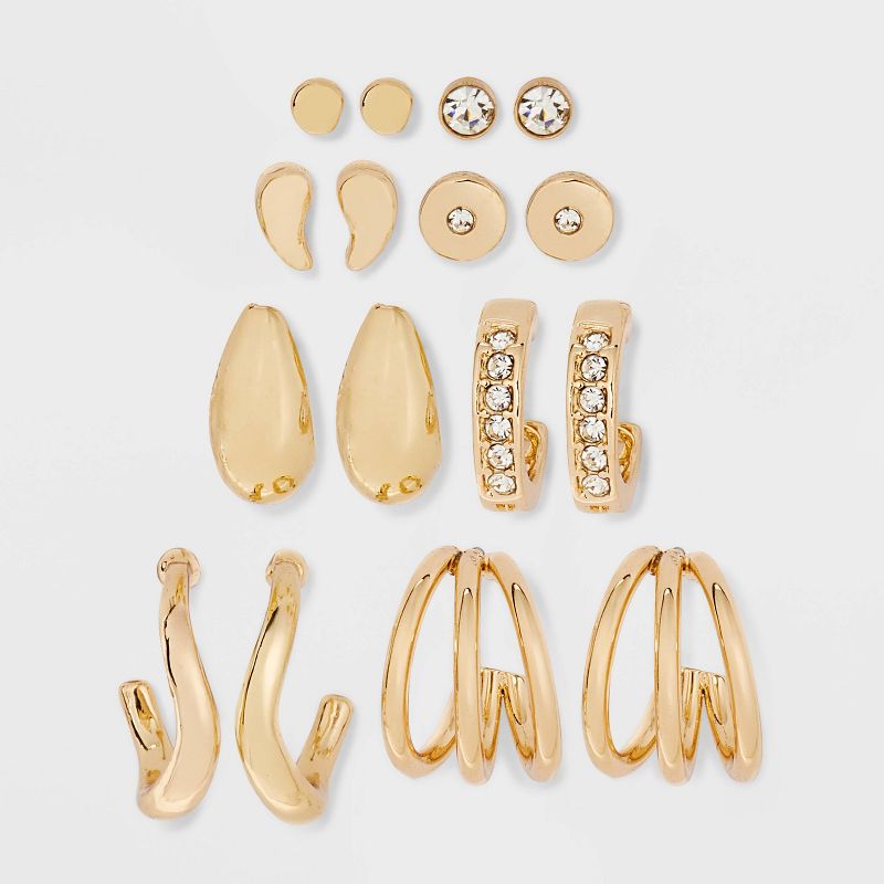 Open Hoops Earring Set 8pc - A New Day™ Gold: Nickel-Free Metal, Post Closure