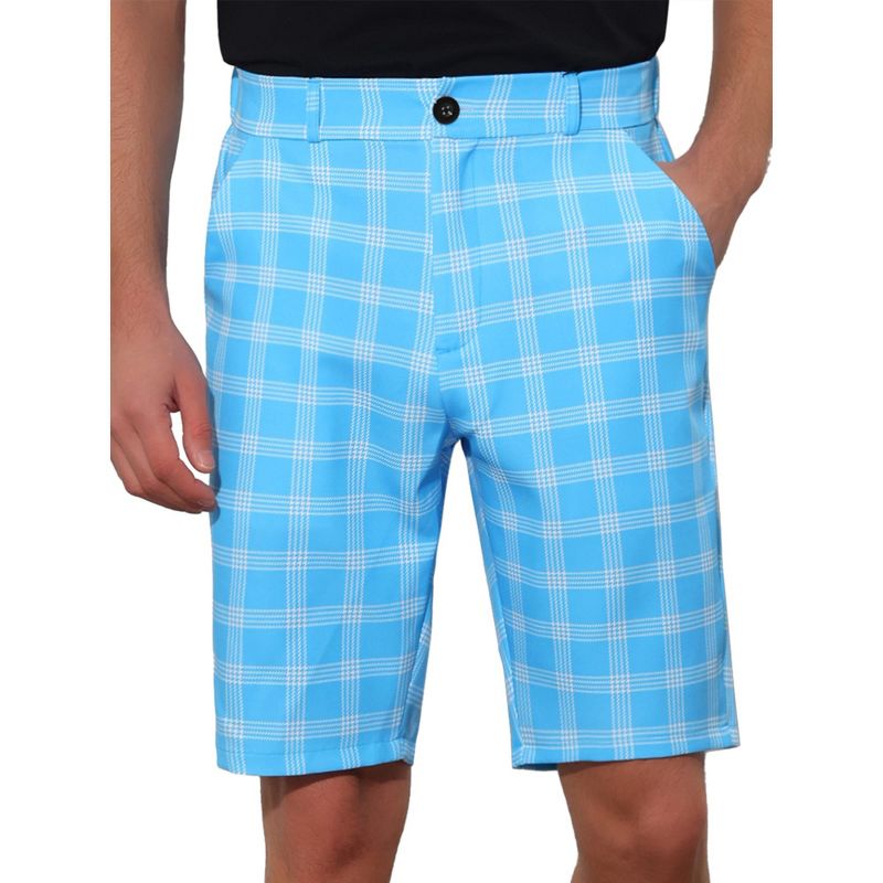 Lars Amadeus Men's Flat Front Color Block Plaid Pattern Shorts Blue 34