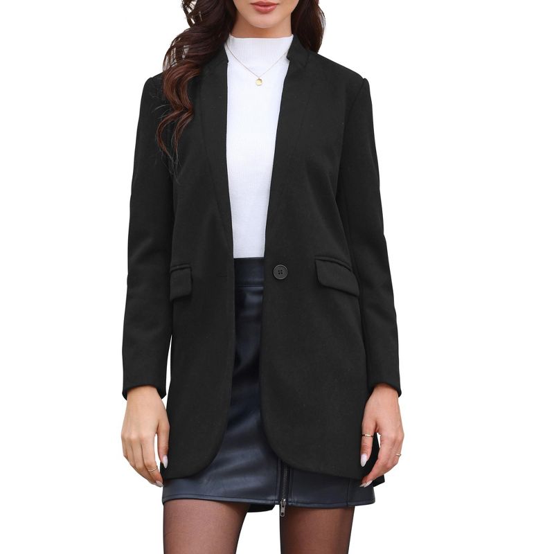 INSPIRE CHIC Women's Notched Stand Collar Long Sleeve One Buttoned Mid-Length Winter Coat Outerwear Small Black