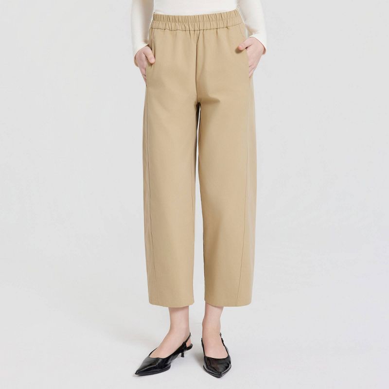 Women's Barrel Leg Tencel Pants - A New Day™ Gravel Beige M