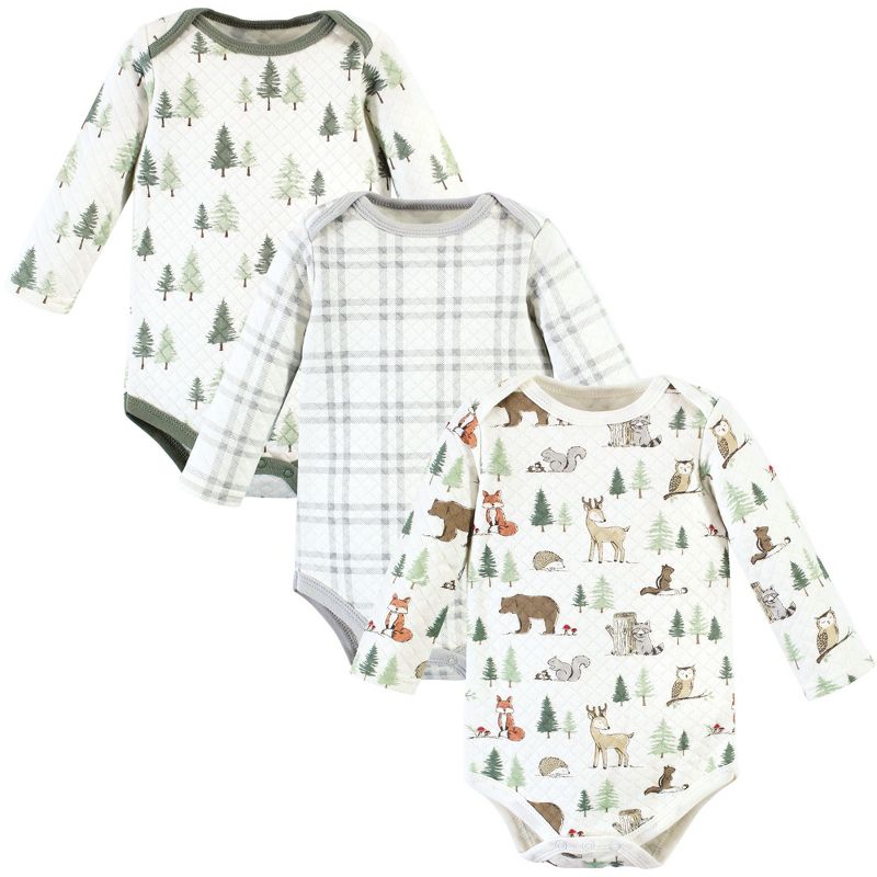 Hudson Baby Unisex Baby Quilted Long Sleeve Cotton Bodysuits, Forest Animals, 3-6 Months