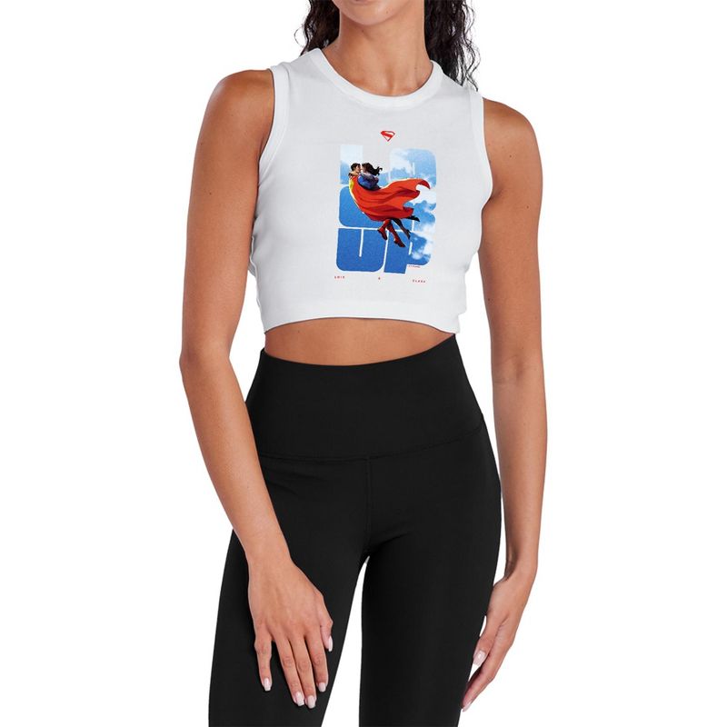 Women's Superman 2025 Superman Lois Look Up Sleeveless Crop Top Tank, White, X Large