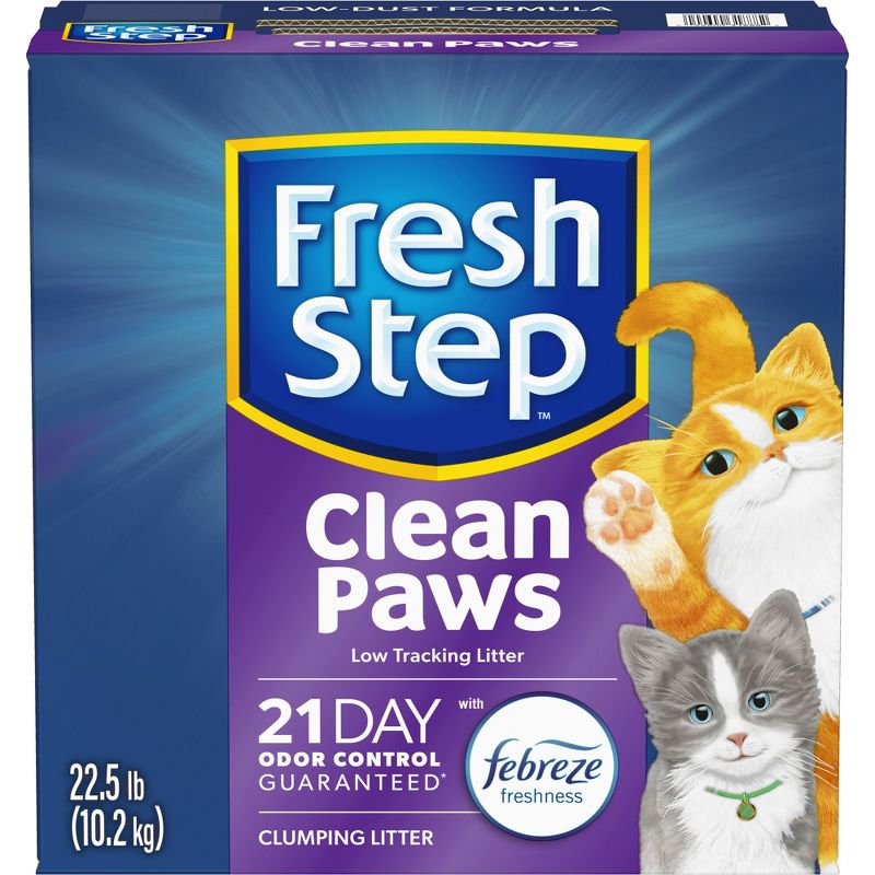 Fresh Step Clean Paws Clumping Kitty and Cat Litter for Multiple Cats with the Power of Febreze Scented - 22.5lbs