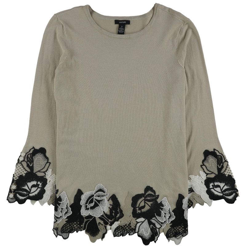 Alfani Womens Lace-Trim Pullover Sweater, ltbeige, Small