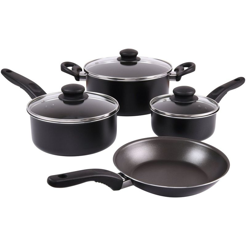 Angel Sar 7-Piece Nonstick Aluminum Cookware Set, Black Pots and Pans with Glass Lids, Dishwasher Safe Kitchen Cookware Set