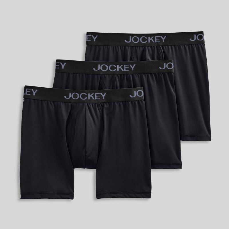 Jockey Generation™ Men's Microfiber Stretch Long Leg 3pk Boxer Briefs - Black M: Moisture Wicking, Quick Drying