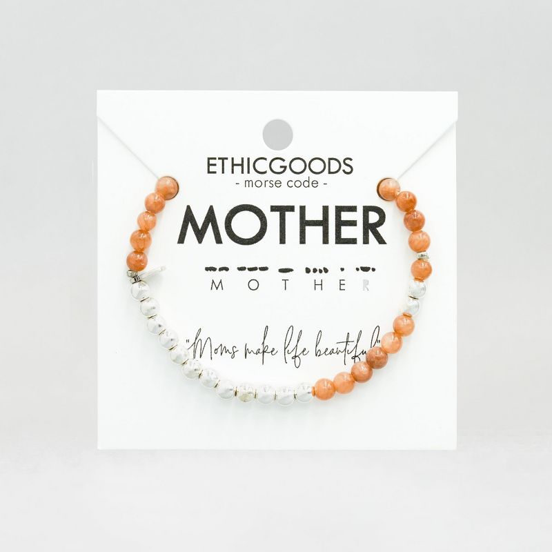 ETHIC GOODS Women's 4mm Silver Morse Code Bracelet [MOTHER] - Silver & Sand