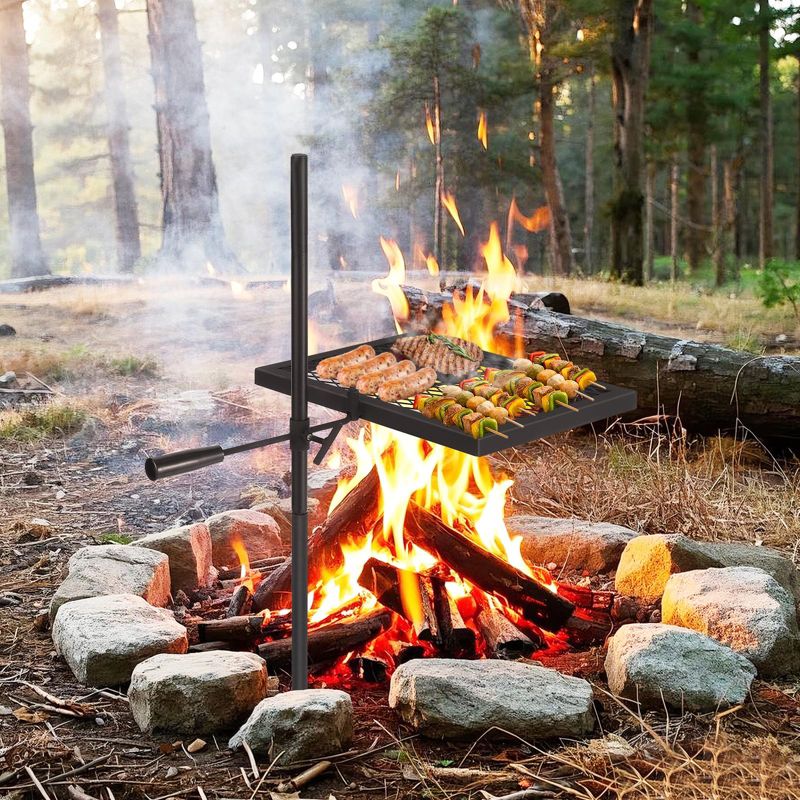 Swivel Campfire Grill, Heavy Duty Steel Mesh Grate, 22 x 15'' Camping Grates, Camping Essentials with Carrying Bag, for Outdoor Campsite (Set of 2)