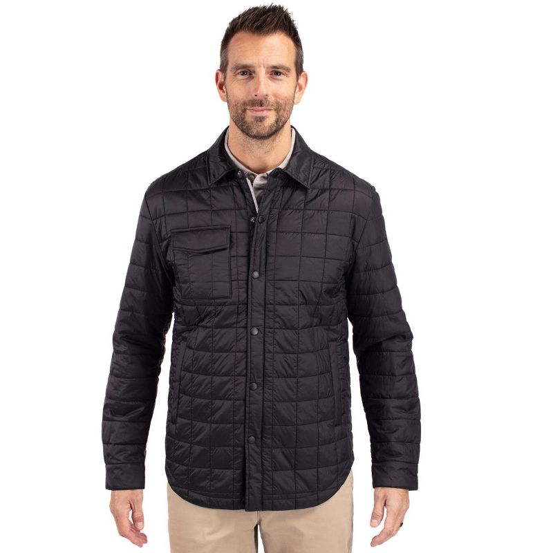 Cutter & Buck Rainier PrimaLoft® Mens Eco Insulated Quilted Shirt Jacket - Black - XXL