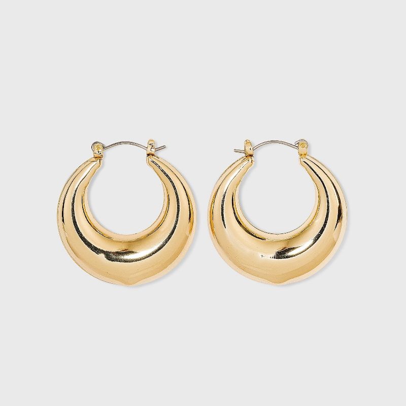 Thick Metal Hoop Earrings - A New Day™ Gold: Nickel-Free, Hinge Closure, 1.5" Length