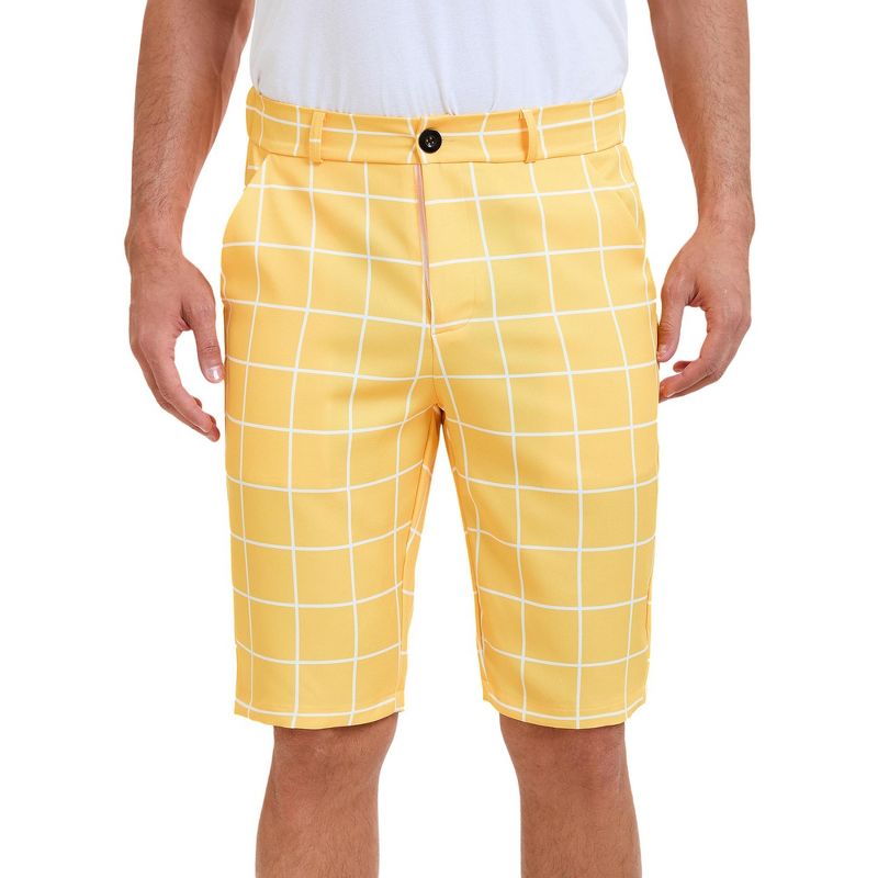 INSPIRE CHIC Men's Color Block Flat Front Formal Checked Pattern Shorts Yellow 34