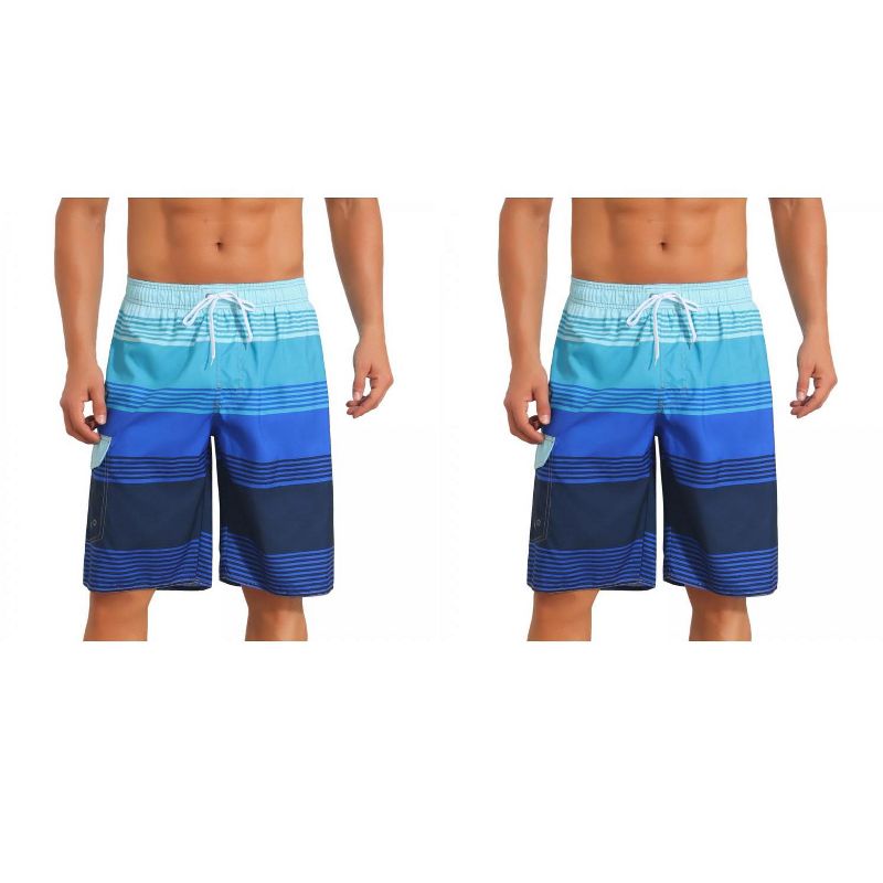 INSPIRE CHIC Men's Colorblock Striped Adjustable Drawstring Vacation Surfing Board Shorts 2 Packs 2 Blue 32