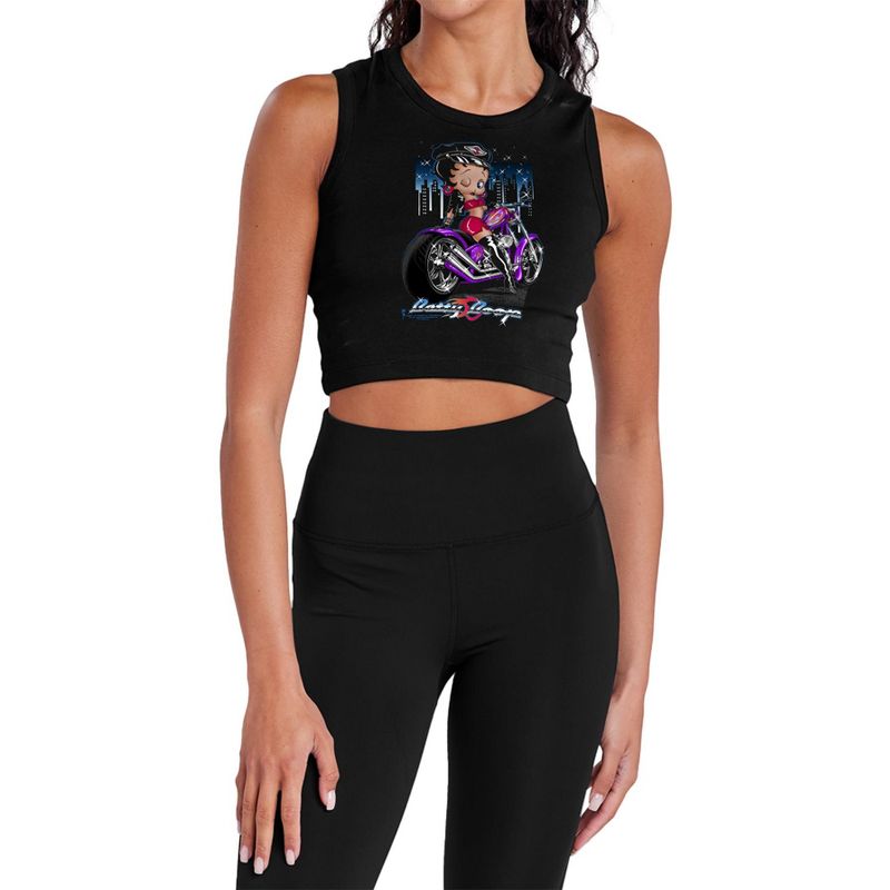Women's Betty Boop City Chopper Sleeveless Crop Top Tank Black X Large