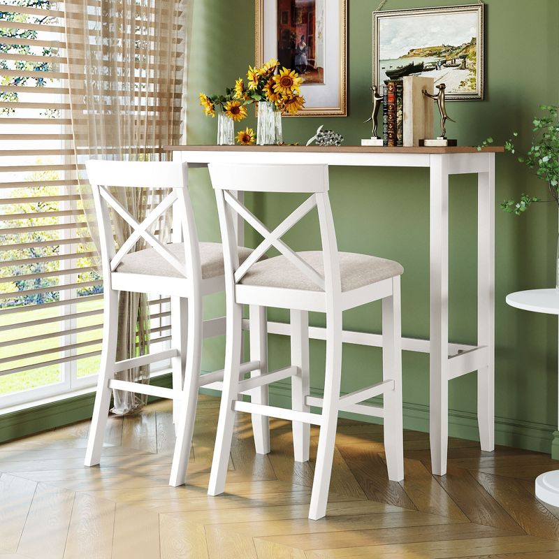 3-Piece Bar Height Dining Set, Kitchen Dining Set Farmhouse Rectangular Breakfast Nook Set with 2 Chairs, Beige - ModernLuxe