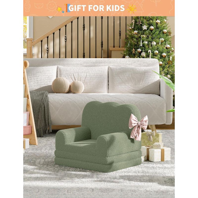 Kids Couch, 2-in-1 Convertible Teddy Fleece Fabric Toddler Sofa Chair, Soft Fold Out Couch Lounger for Kids, Children's Sofa Bed for Playroom,Green