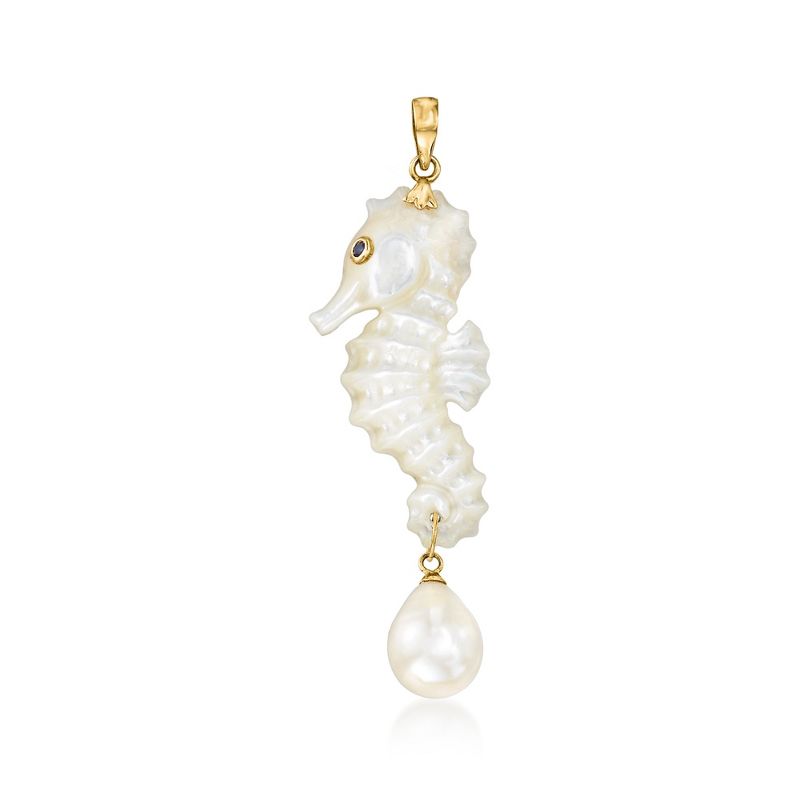 Ross-Simons Mother-Of-Pearl Seahorse Pendant With 9mm Cultured Pearl in 14kt Yellow Gold Size 2.38