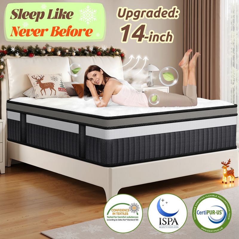Queen Size Mattress in a Box, 14 Inch Gel Memory Foam Mattress for Cool Night & Pressure Relief, Medium Plush Feel with Motion Isolation