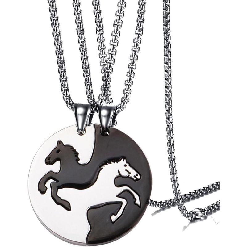Matching Horse Couple Necklace Set - His & Hers Interlocking Engravable Pendants