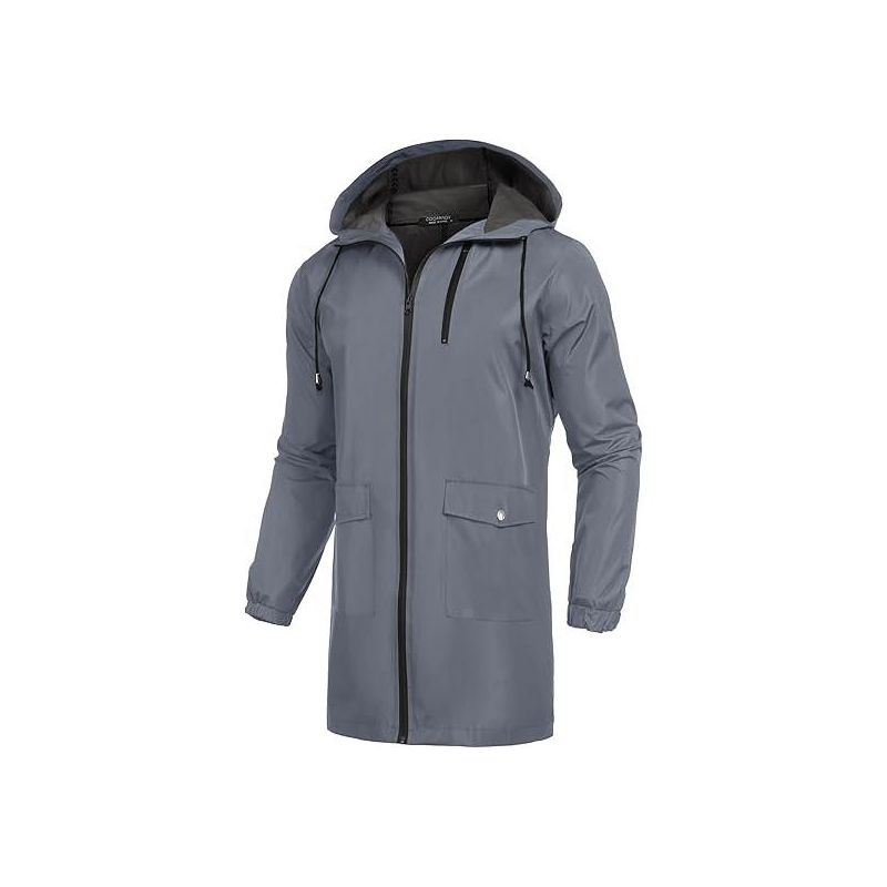 COOFANDY Men's Long Raincoat Ligtweight Rain Jacket Waterproof Outdoor Jackets with Hood Grey S