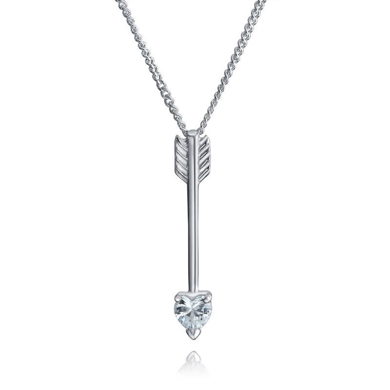 Bling Jewelry Romantic Love Heart Shape Cubic Zirconia CZ Tip Arrow Pendant Necklace Sterling Silver