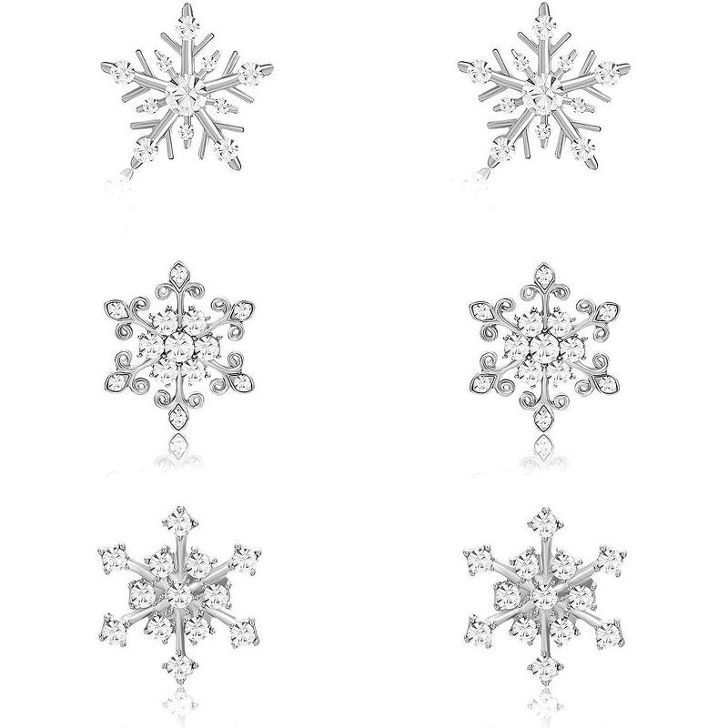 Snowflake Stud Earrings with Rhinestones, Crystal Christmas Jewelry Set. A Silver One Size